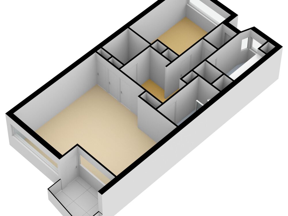 Type B City House 3 D Floorplan geel