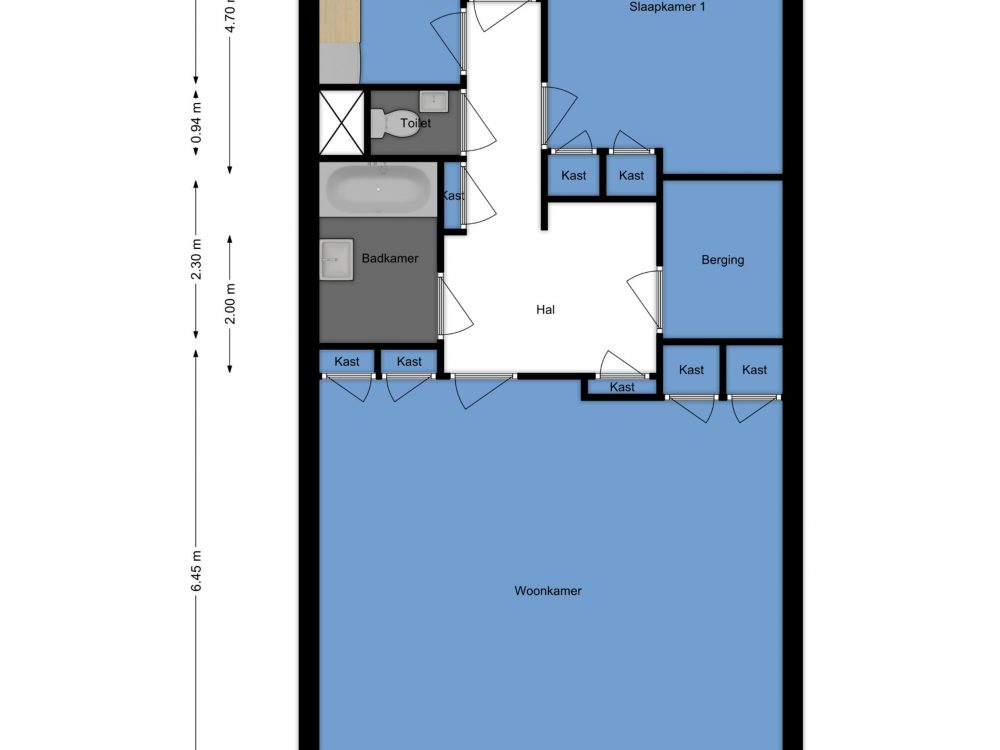 Type A City House Floorplan plattegrond blauw